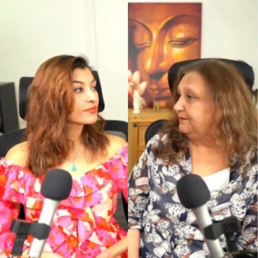Astrology & Spirituality Podcast hosts in studio with microphones, split screen discussion on Saturn in Aquarius 2023, Vedic astrology and royal family analysis
