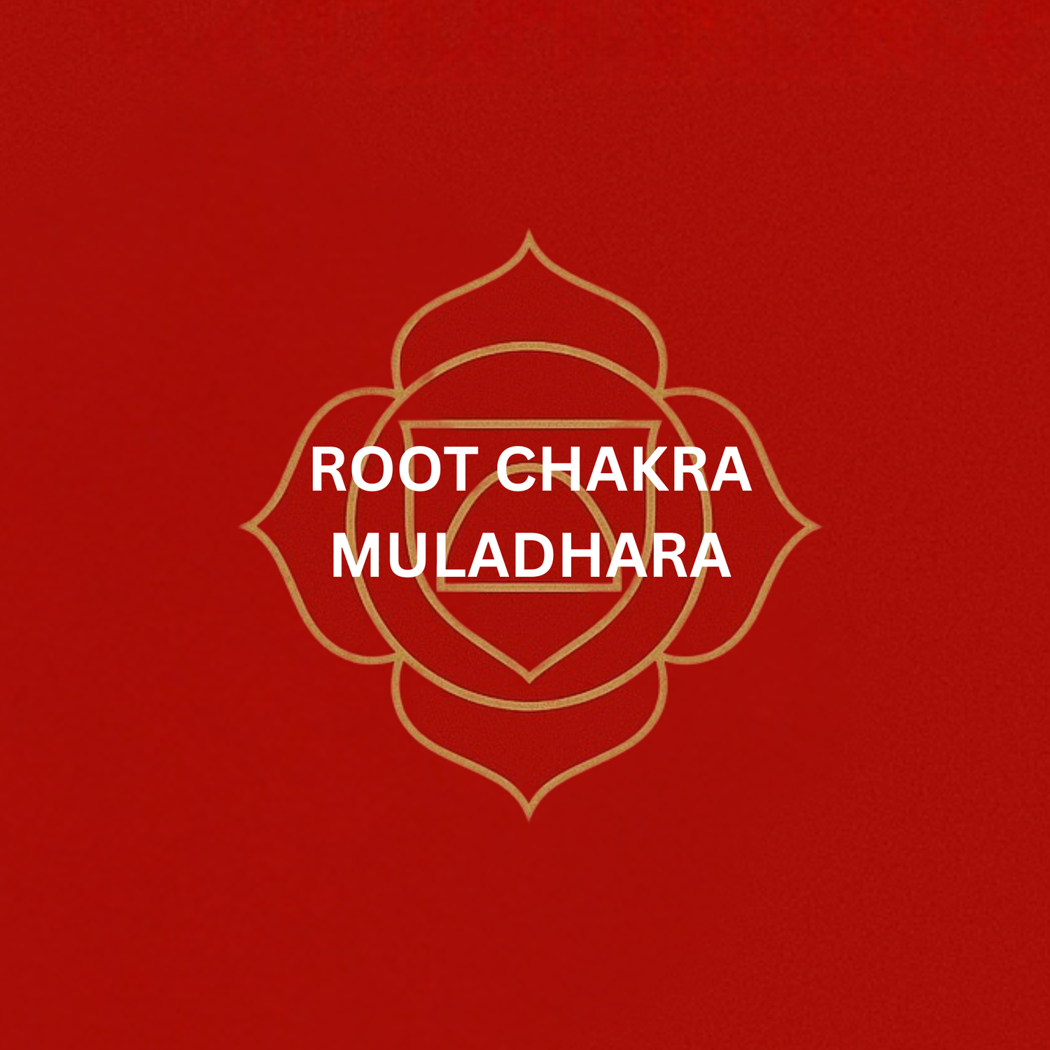Root chakra muladhara symbol in gold on red background for chakra collection image by Moon Sutras