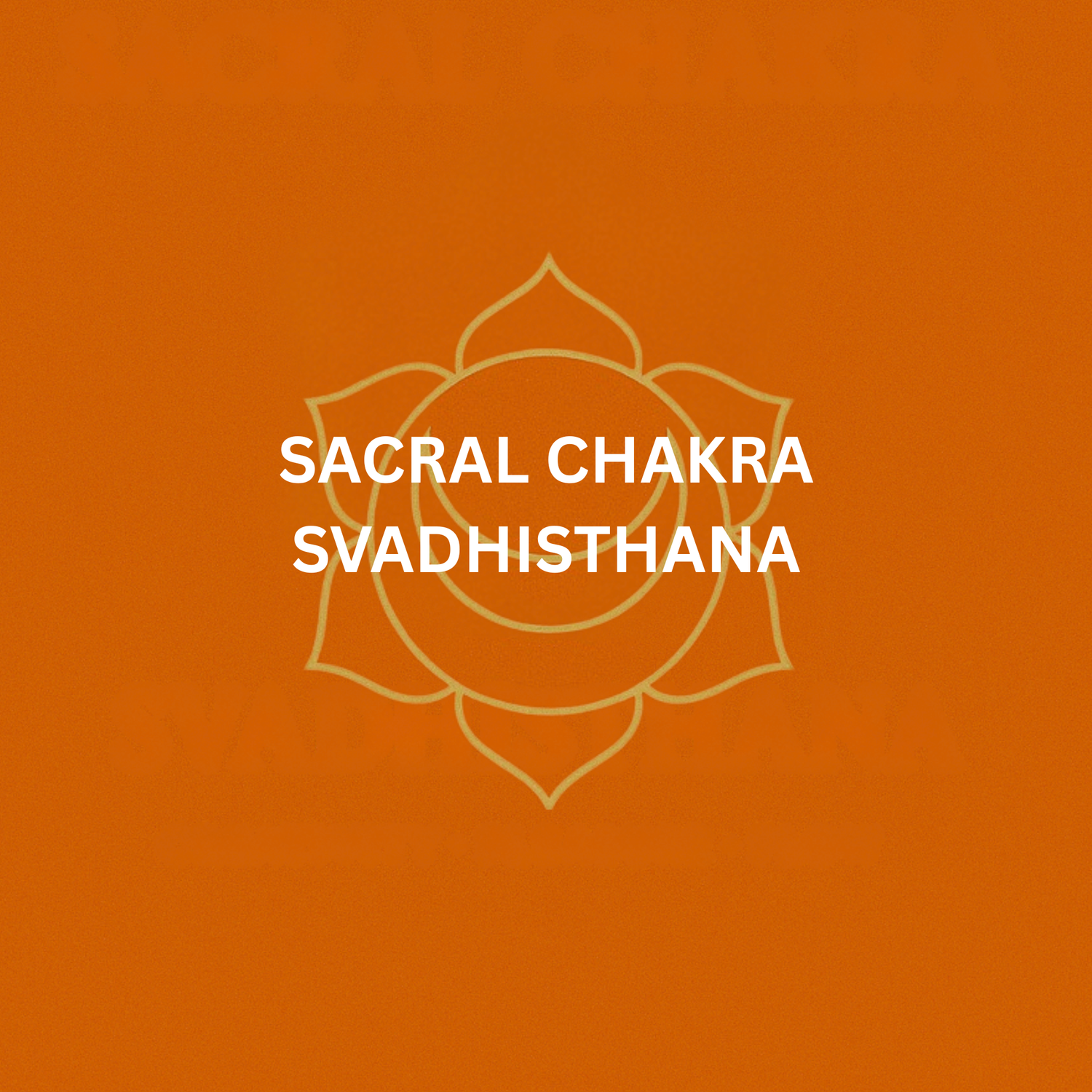 Sacral chakra svadhisthana symbol in gold on deep orange background for chakra collection image by Moon Sutras