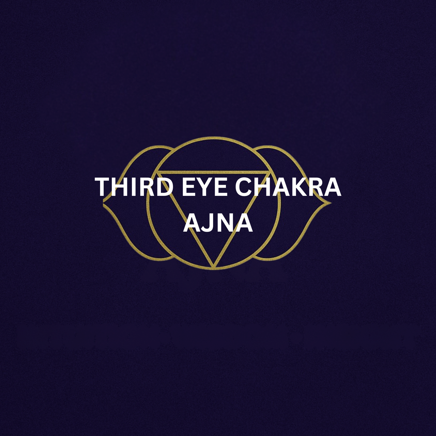 Third eye chakra ajna symbol in gold on dark blue background for chakra collection image by Moon Sutras