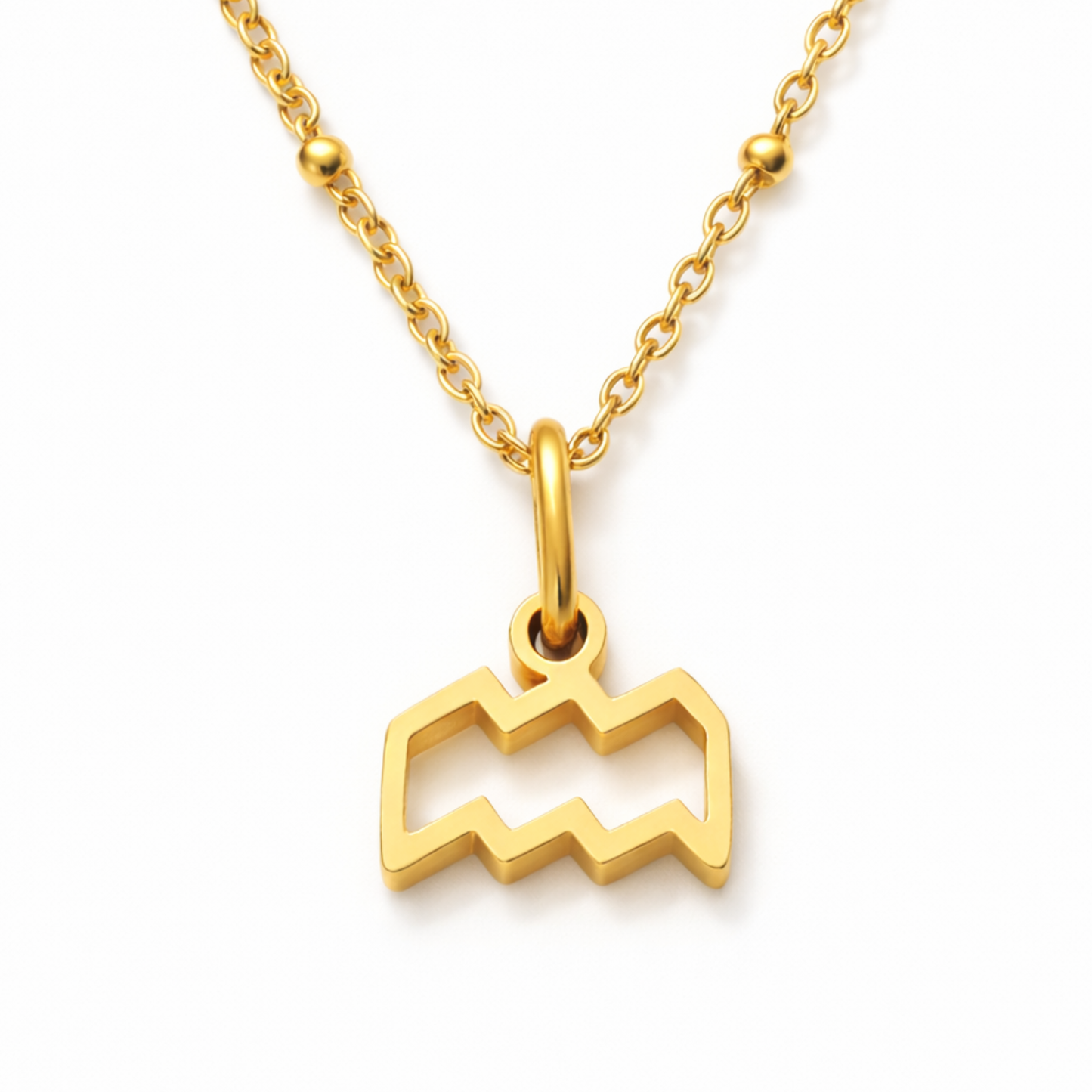 Aquarius gold plated necklace zodiac symbol pendant on gold chain by Moon Sutras