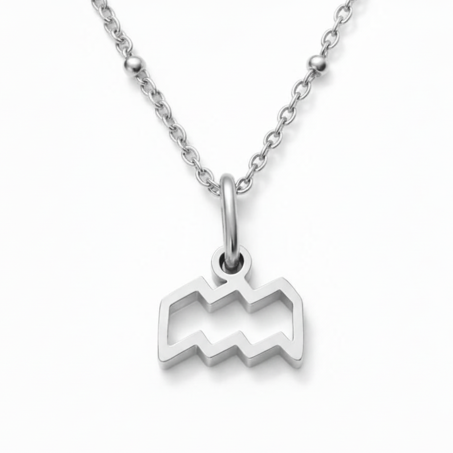 Aquarius silver plated necklace zodiac symbol pendant on silver chain by Moon Sutras