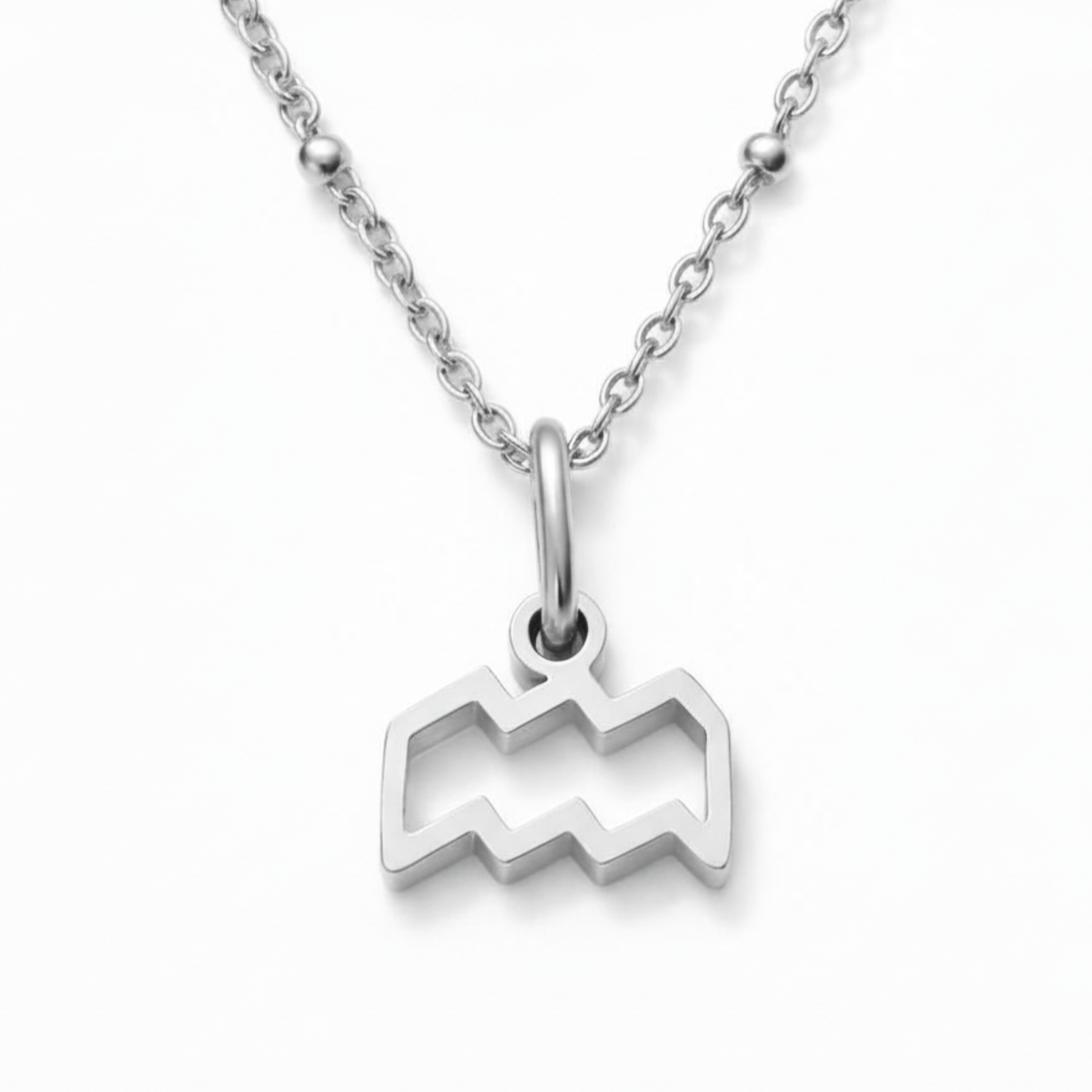 Aquarius silver plated necklace zodiac symbol pendant on silver chain by Moon Sutras