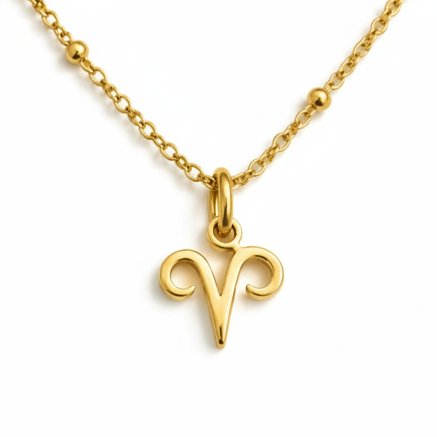 Aries necklace gold zodiac symbol pendant on gold chain by Moon Sutras