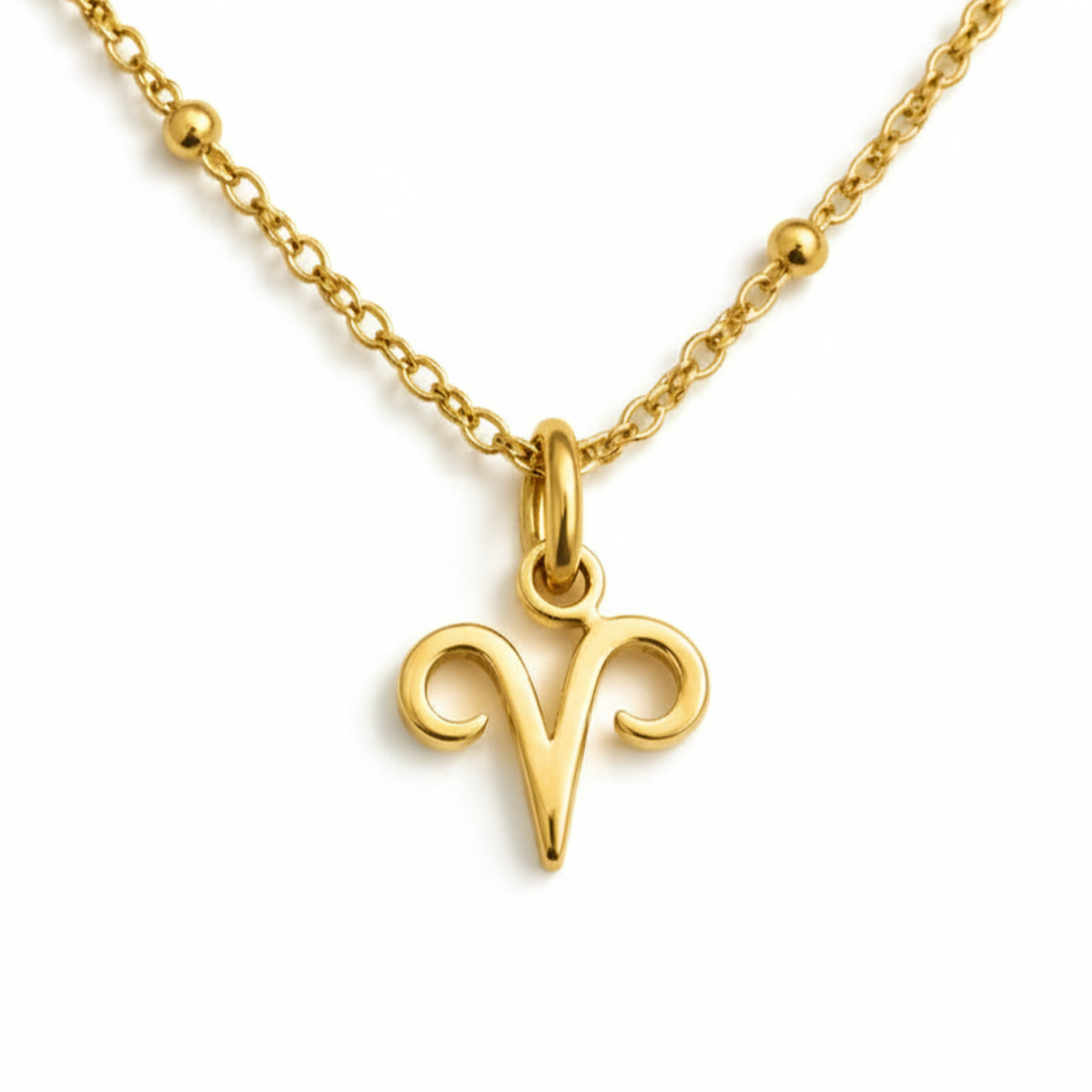 Aries necklace gold zodiac symbol pendant on gold chain by Moon Sutras