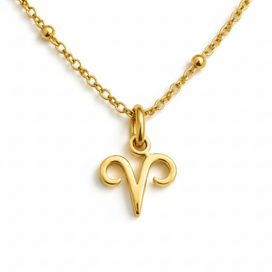 Aries necklace gold zodiac symbol pendant on gold chain by Moon Sutras
