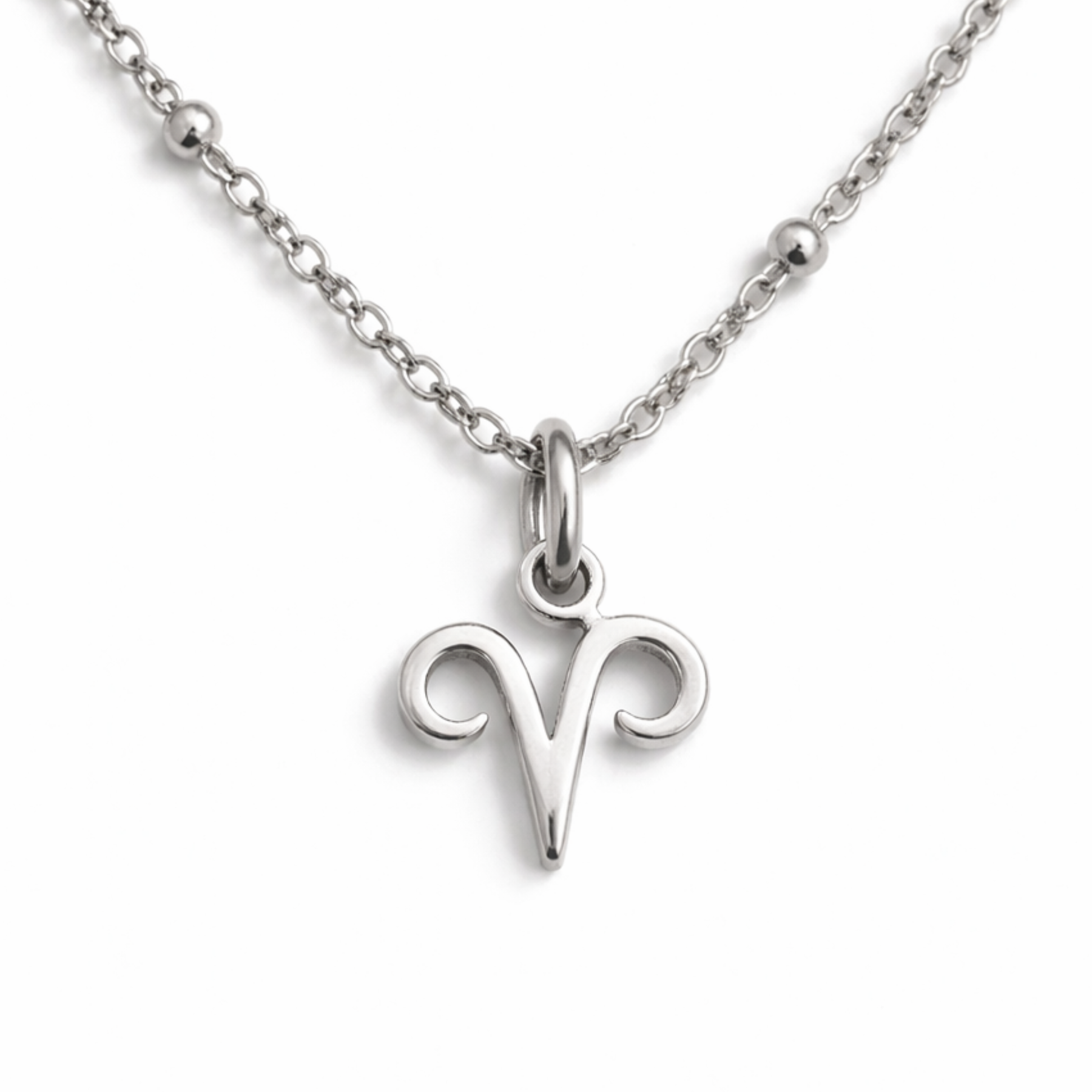 Aries necklace silver zodiac symbol pendant on silver chain by Moon Sutras