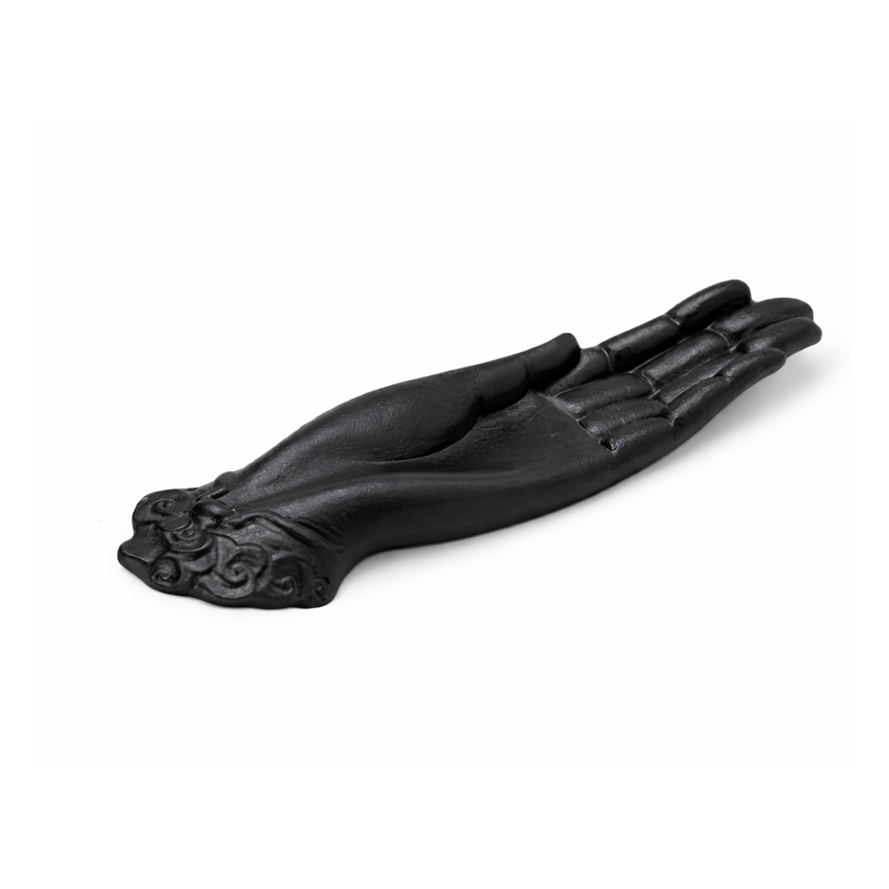 Buddha hand incense burner black resin lying flat by Moon Sutras