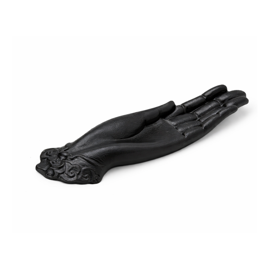 Buddha hand incense burner black resin lying flat by Moon Sutras