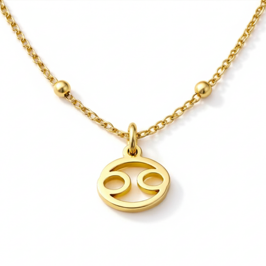 Cancer necklace gold zodiac symbol pendant on gold chain by Moon Sutras