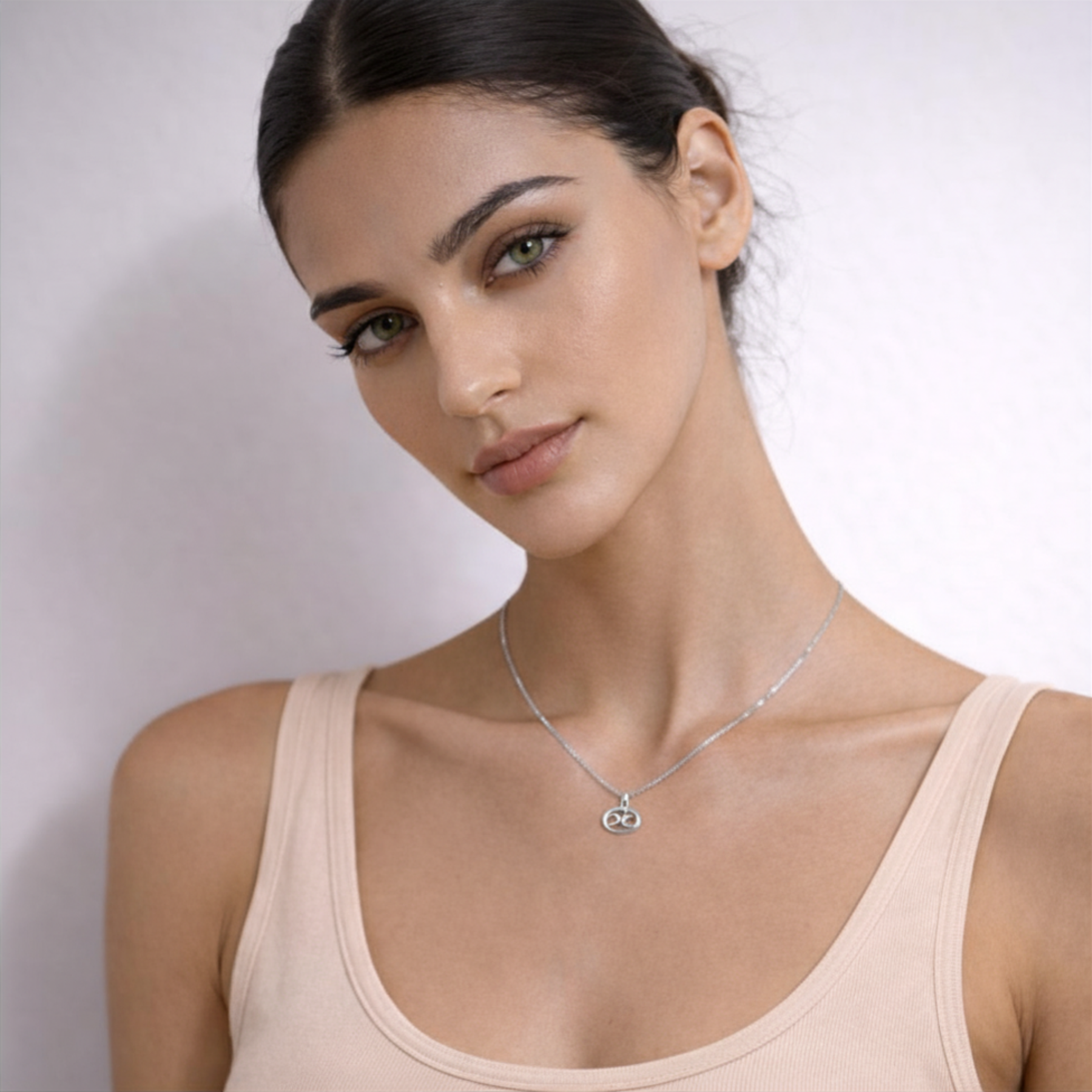 Cancer zodiac necklace silver pendant on silver chain by Moon Sutras