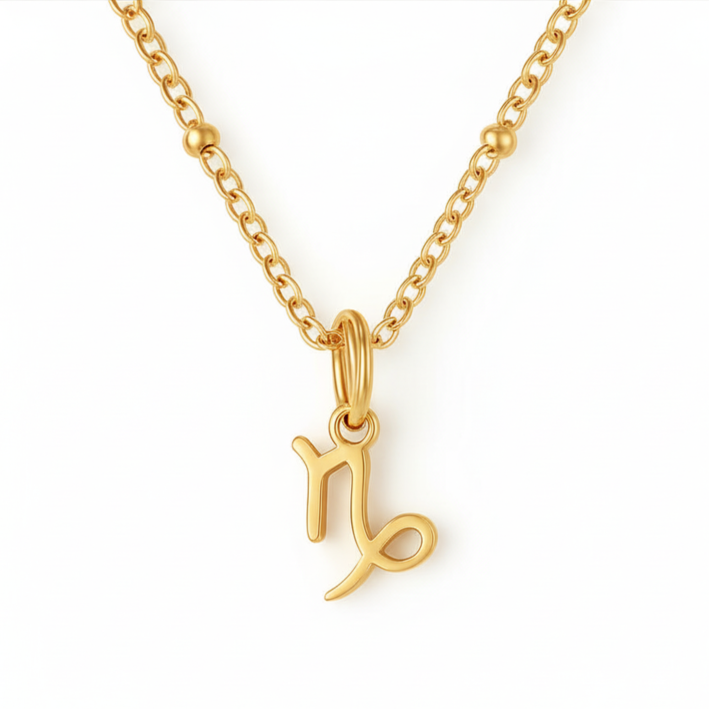 Capricorn necklace gold zodiac symbol pendant on gold chain by Moon Sutras