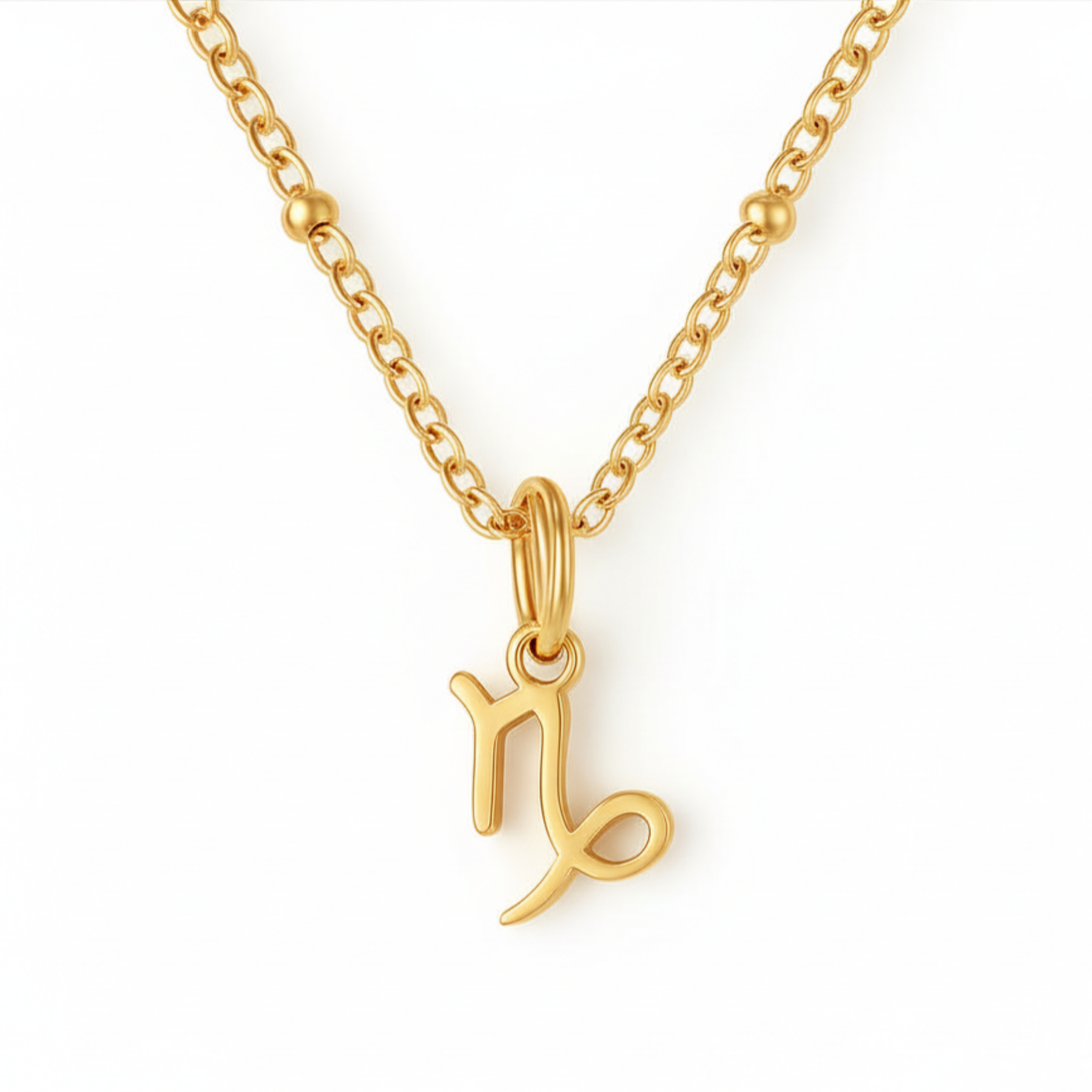 Capricorn necklace gold zodiac symbol pendant on gold chain by Moon Sutras