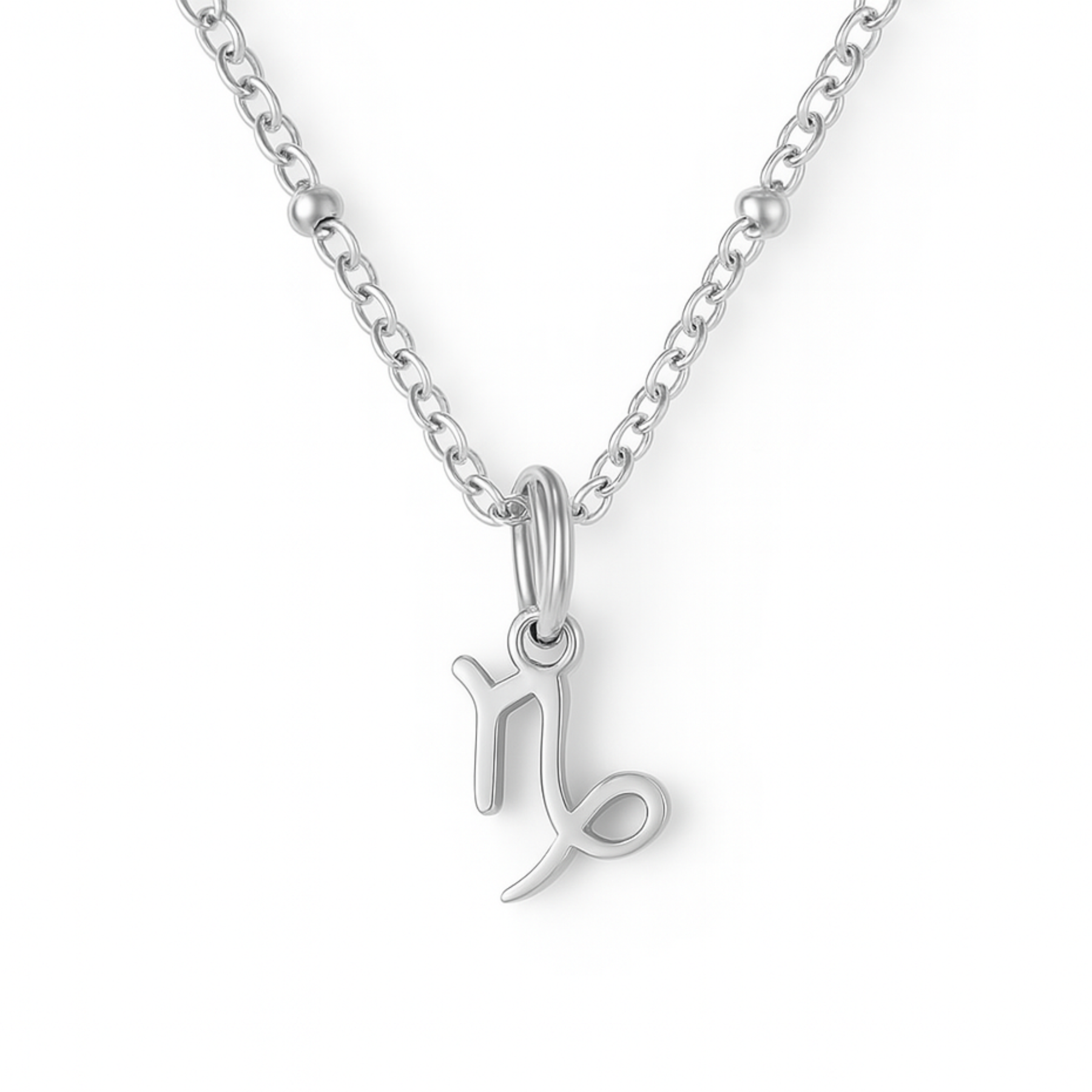 Capricorn necklace silver zodiac symbol pendant on silver chain by Moon Sutras