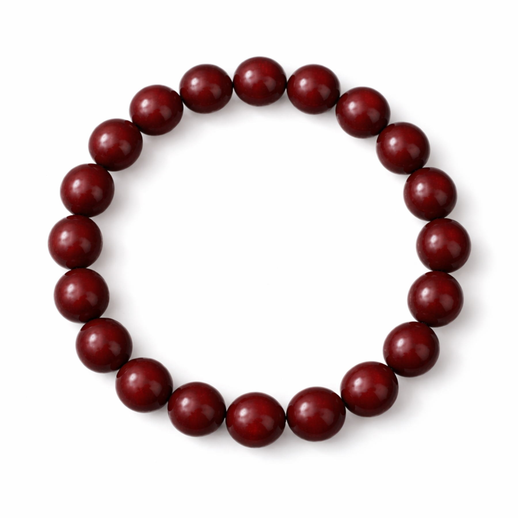 Cinnabar crystal bead bracelet on white background
