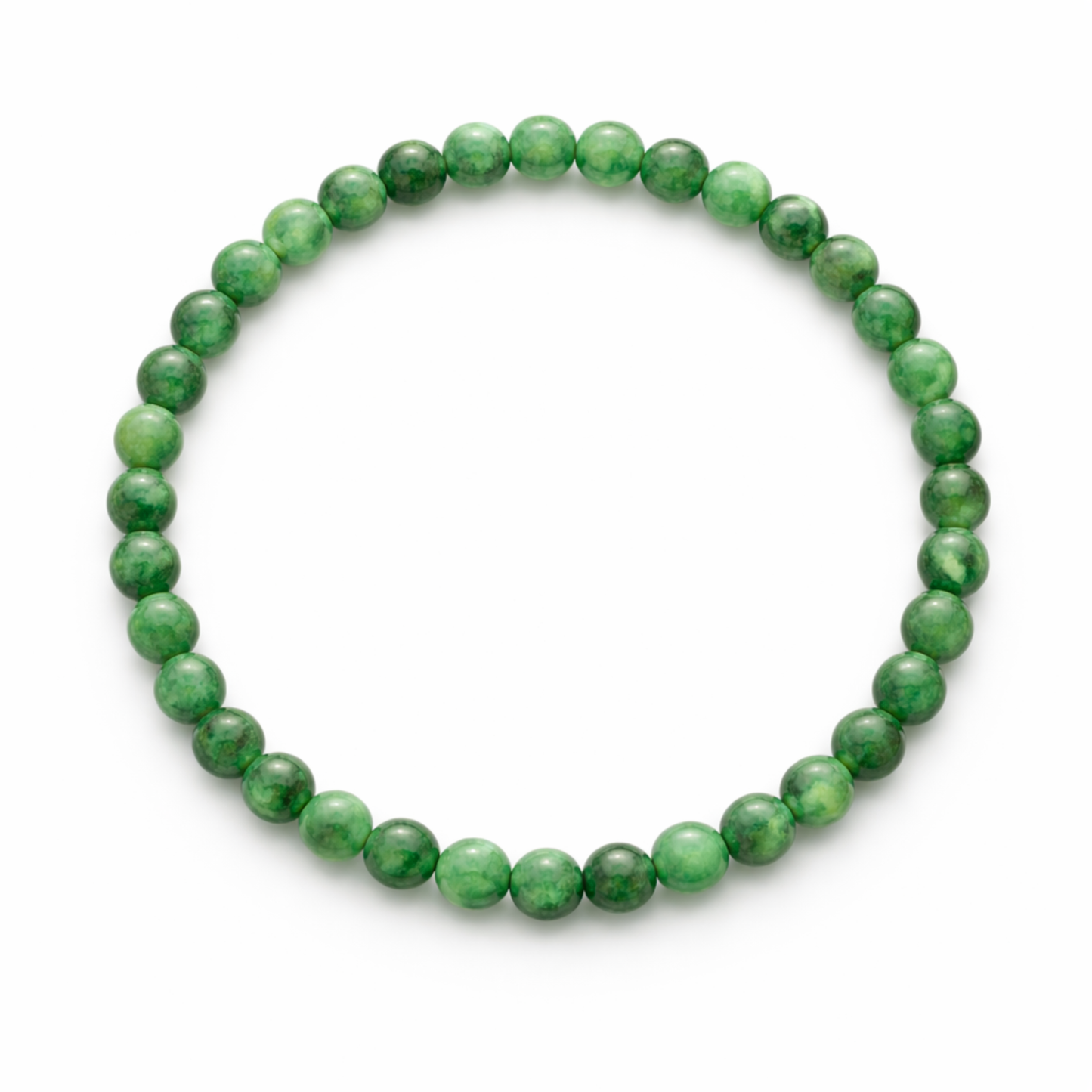 Emerald green jade bracelet on white background