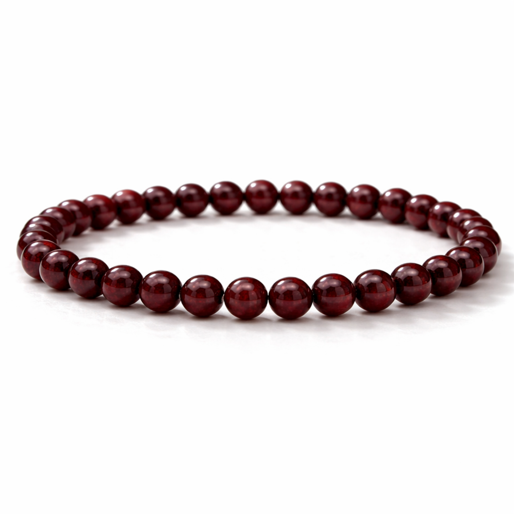 Garnet crystal bead bracelet circular shape on white background