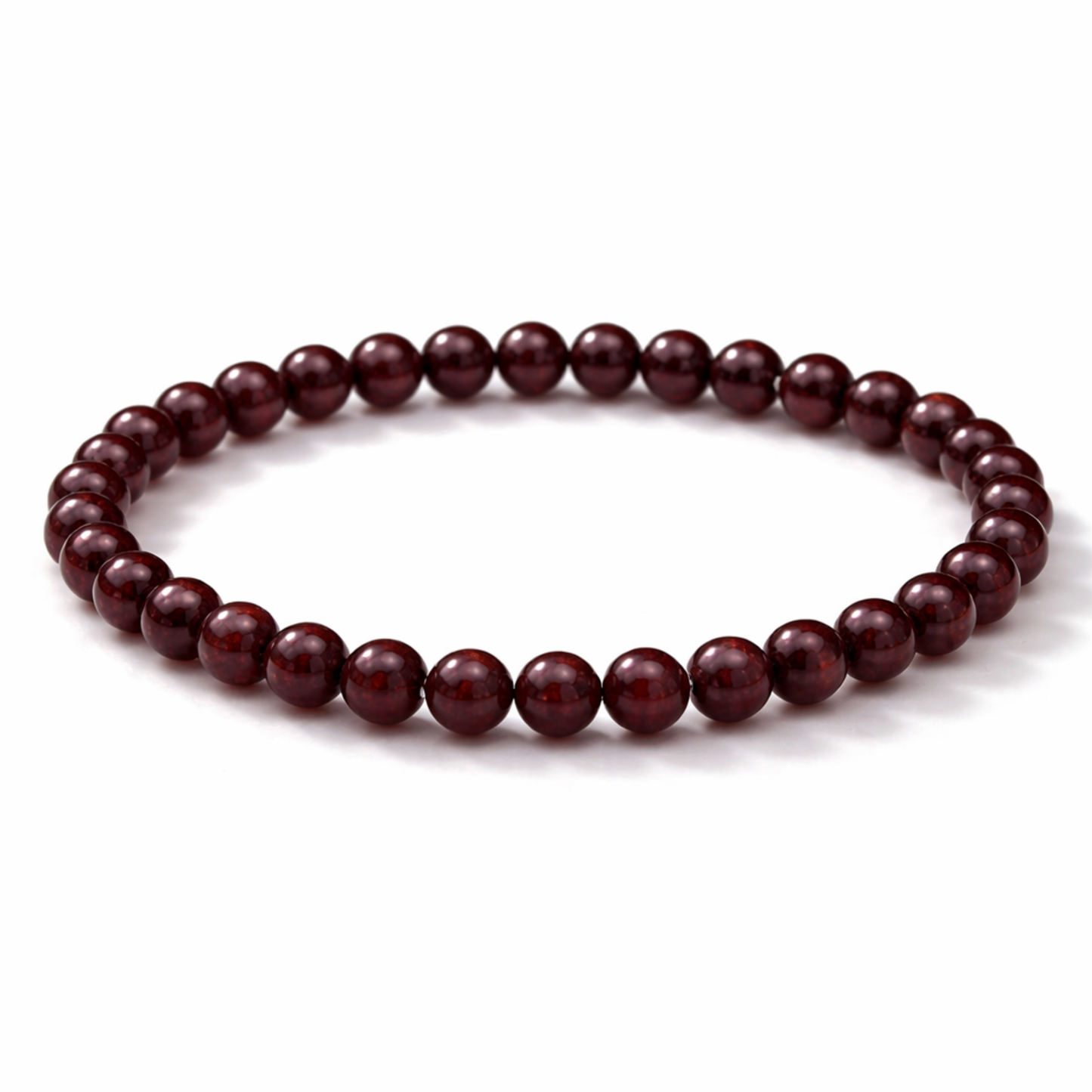 Garnet crystal bead bracelet on white background