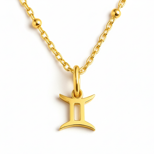 Gemini zodiac necklace gold pendant on gold chain by Moon Sutras