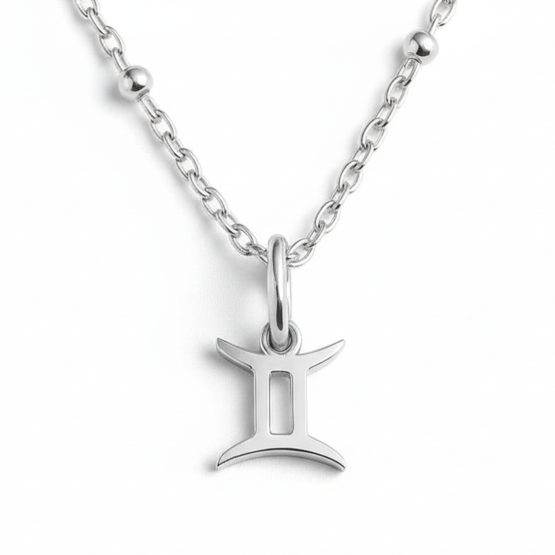 Gemini zodiac necklace silver pendant on silver chain by Moon Sutras