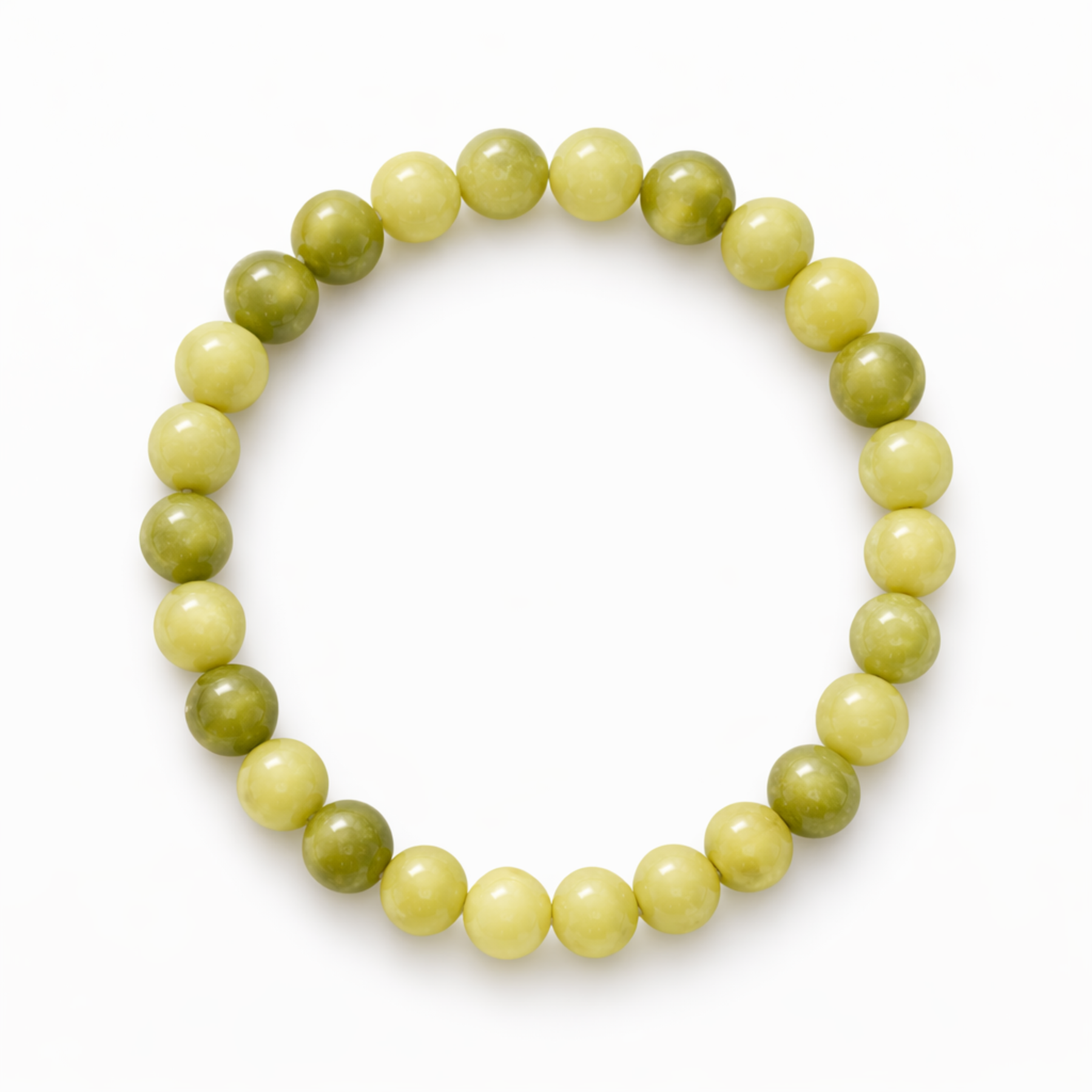 Green jade crystal bead bracelet on white background
