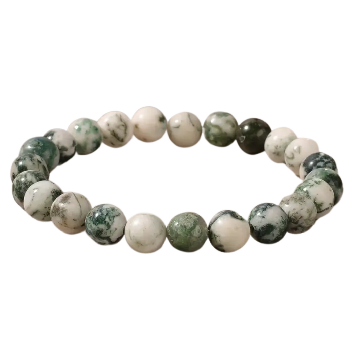 Green moss agate crystal bead bracelet with natural white and green gemstone beads
