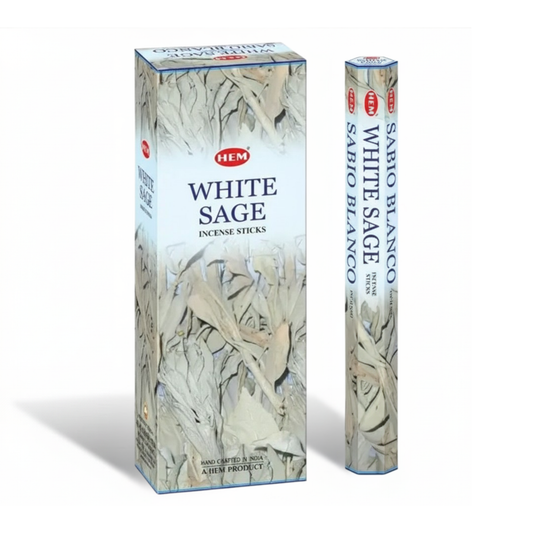 HEM White Sage incense sticks box and packaging by Moon Sutras white background