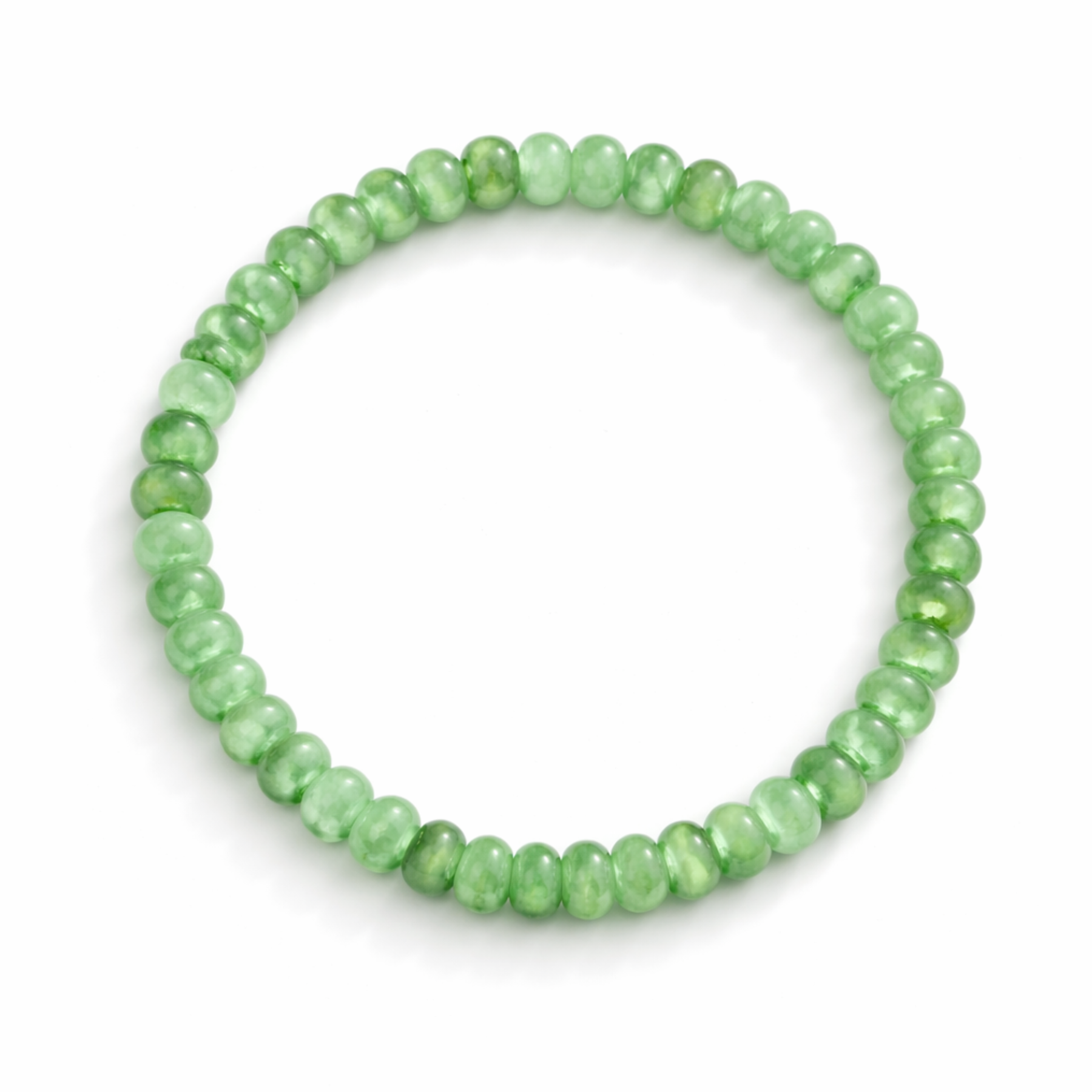 Jade bead bracelet on white background