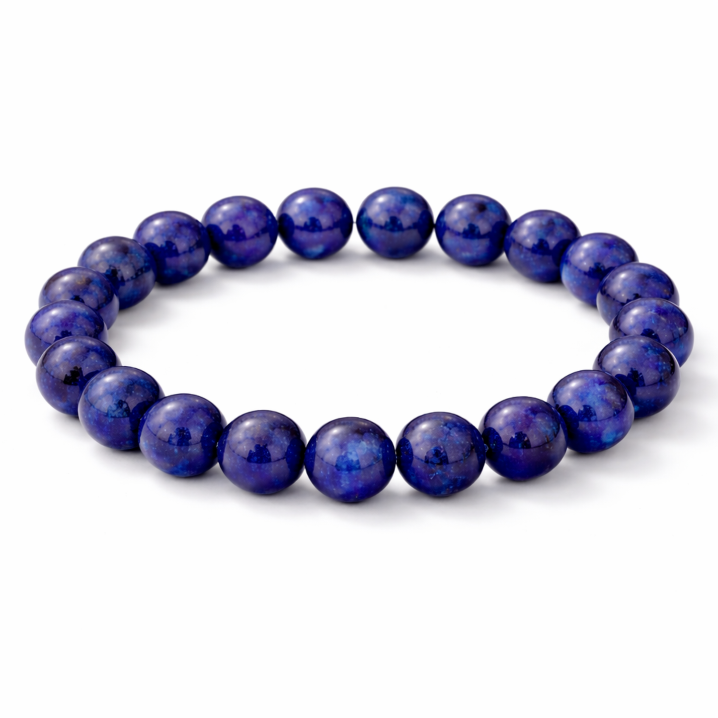 Lapis lazuli bracelet isolated on white background symmetrical circular arrangement glossy beads