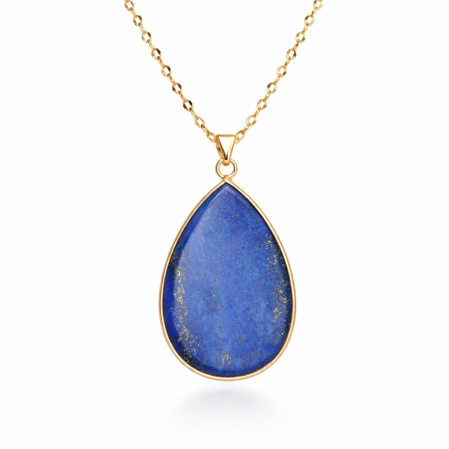 Lapis lazuli pendant necklace teardrop blue stone pendant with gold setting on chain by Moon Sutras