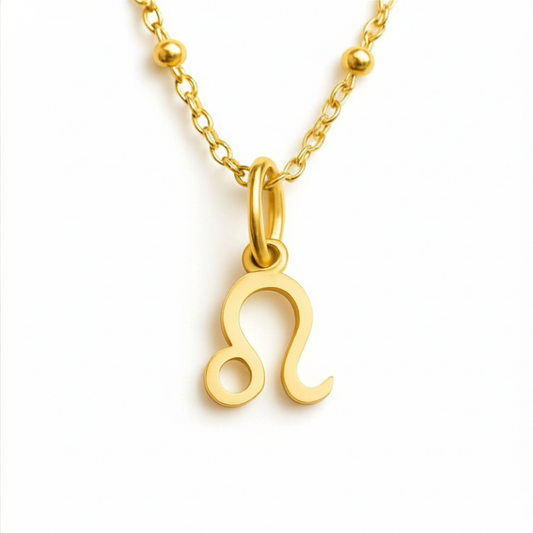 Leo zodiac necklace gold pendant on gold chain by Moon Sutras
