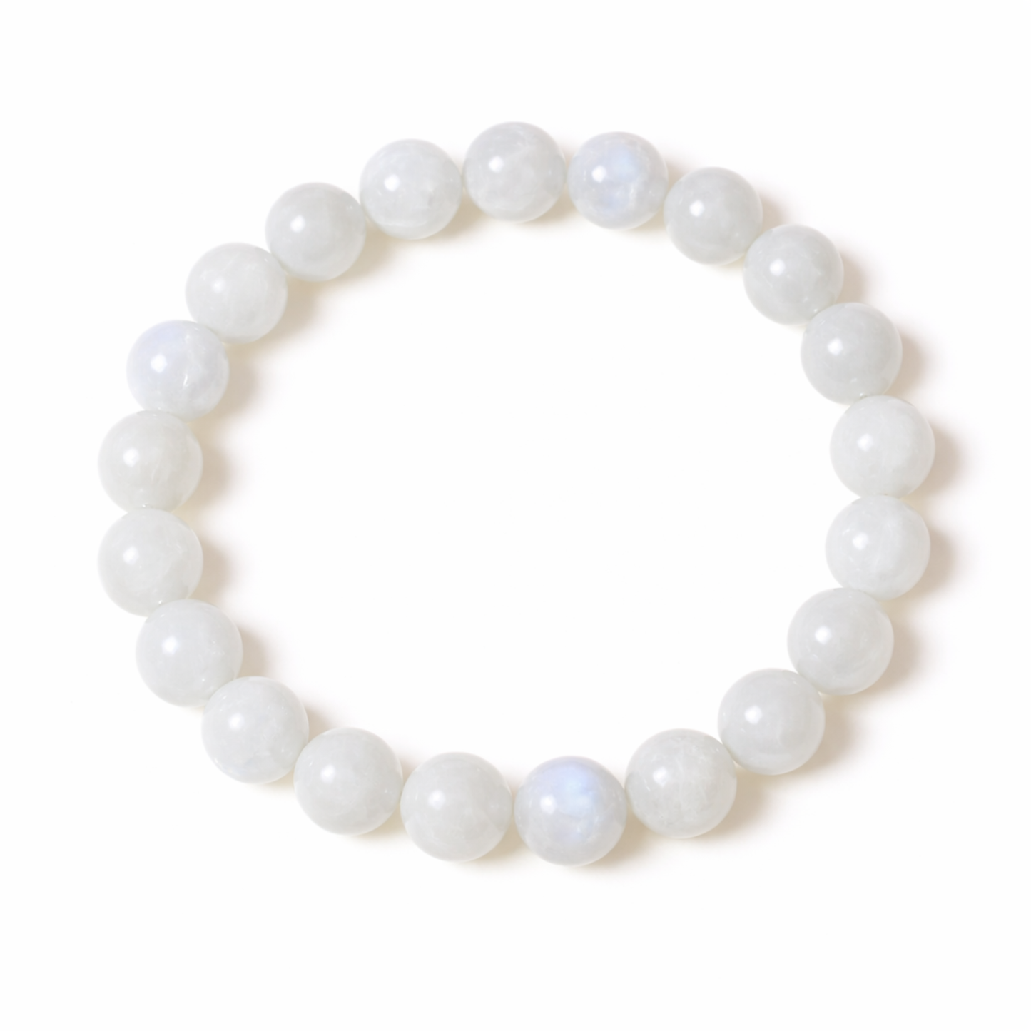Moonstone crystal bead bracelet on white background