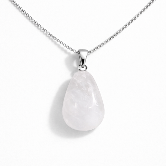 Moonstone necklace teardrop white stone pendant on silver chain by Moon Sutras