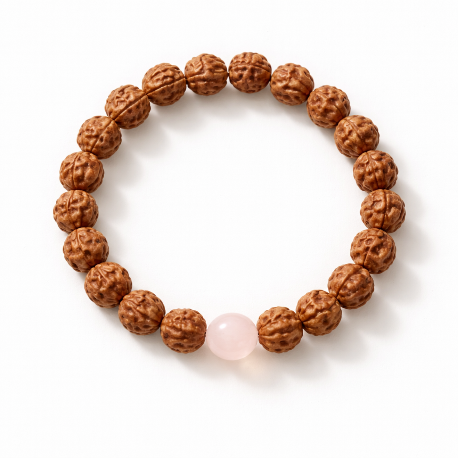 Natural rudraksha protection bracelet with rose quartz centre stone