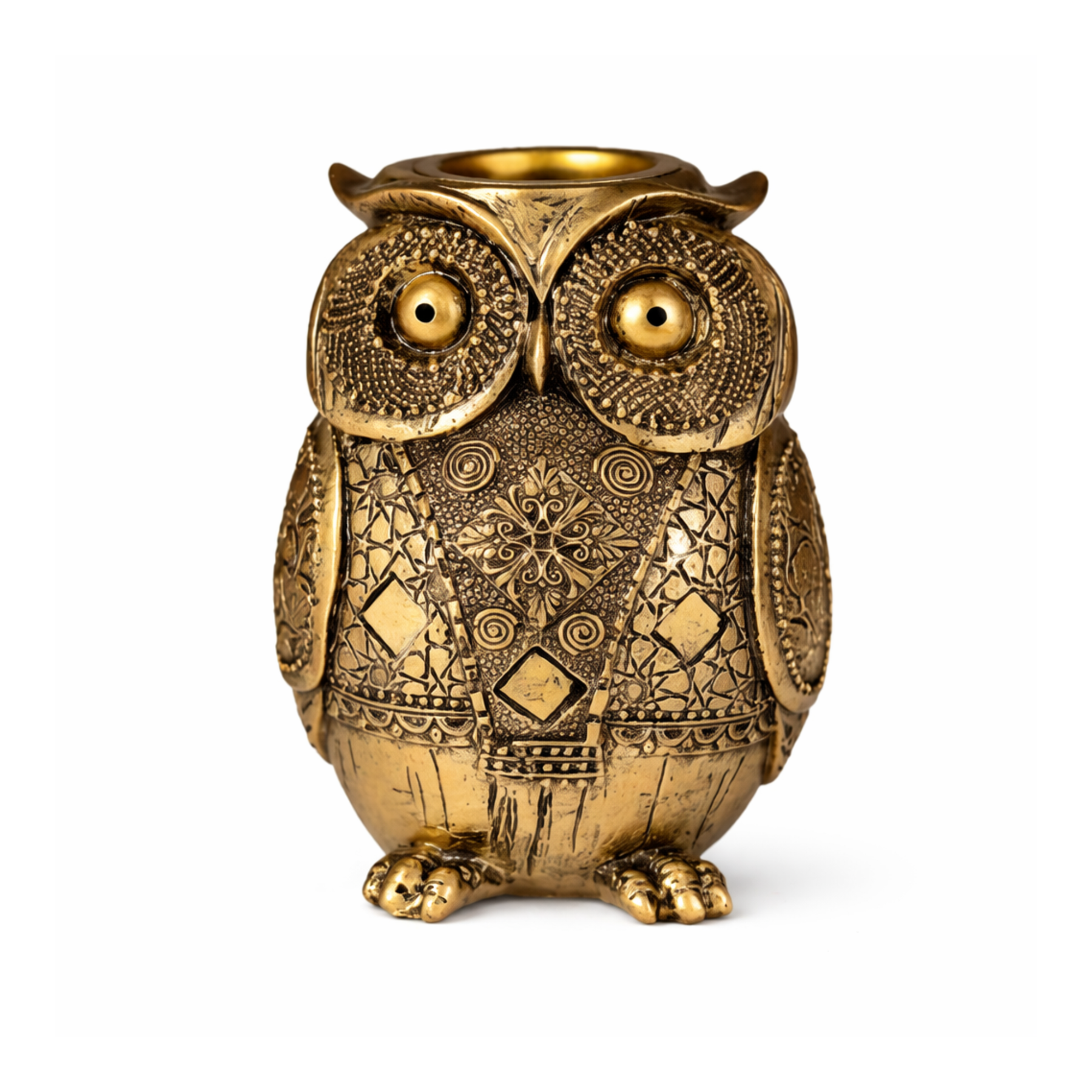 Owl incense burner resin 14cm x 10cm gold finish by Moon Sutras