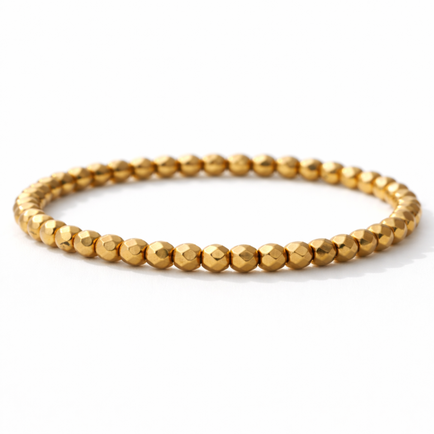 Pyrite faceted bead bracelet circular shape on white background