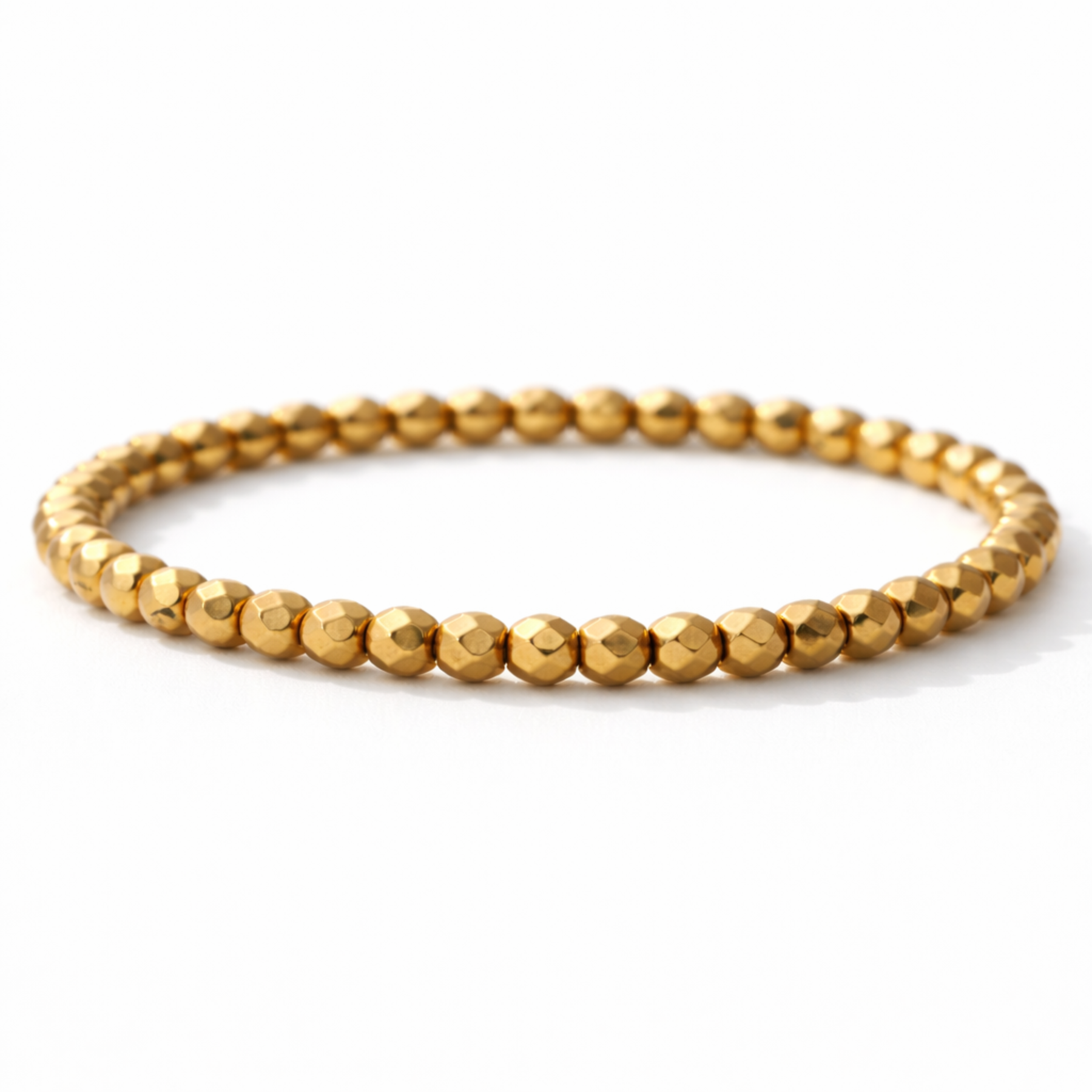 Pyrite faceted bead bracelet circular shape on white background