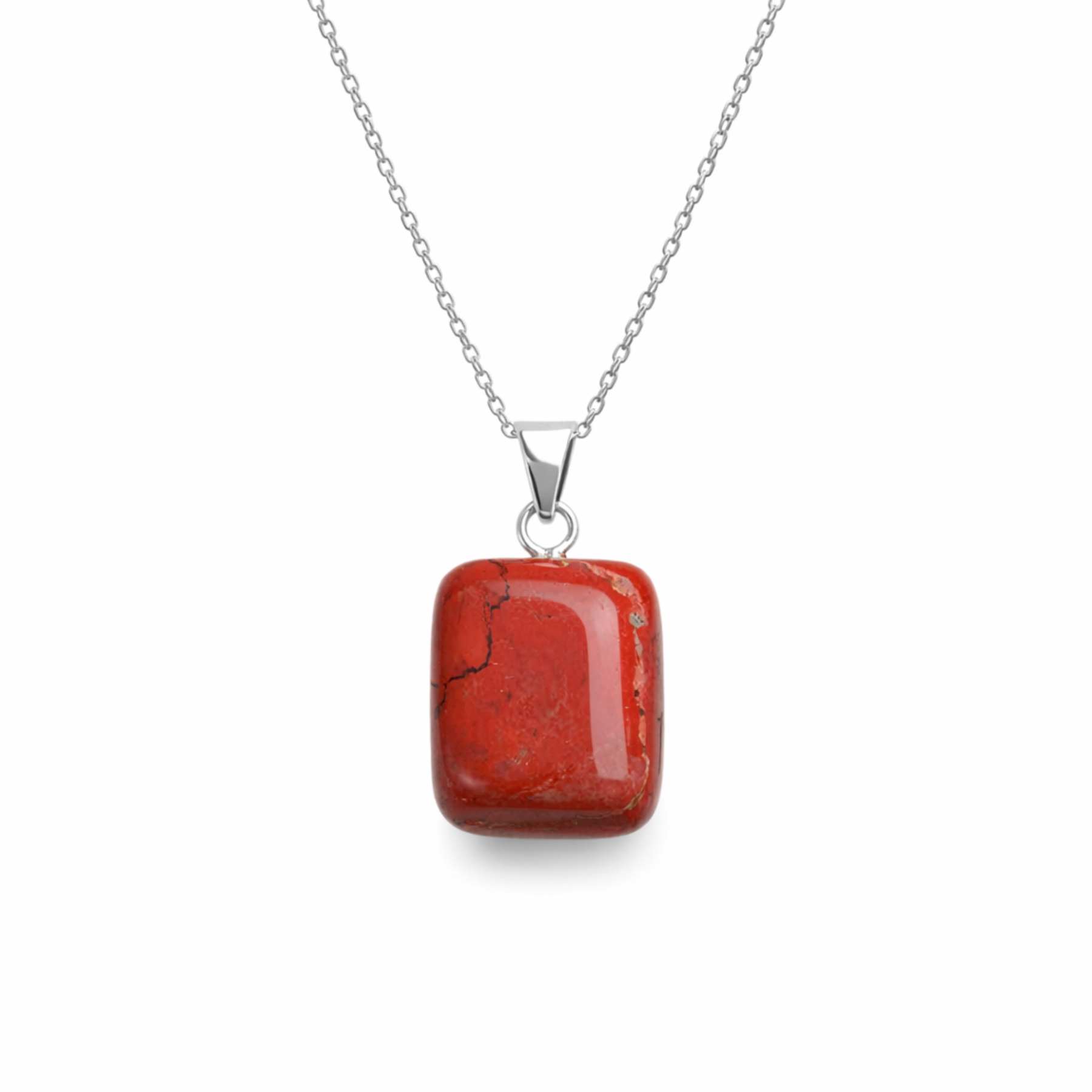 Red jasper necklace square red stone pendant on silver chain by Moon Sutras