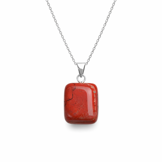 Red jasper necklace square red stone pendant on silver chain by Moon Sutras