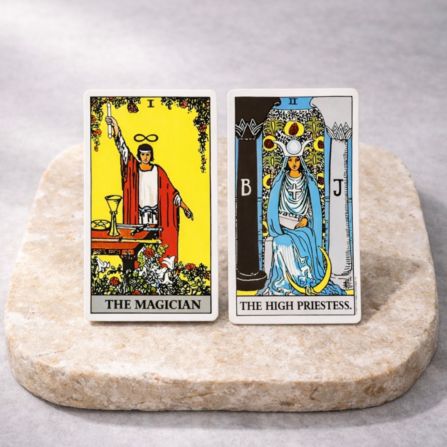 Rider Waite tarot cards The Magician and The High Priestess