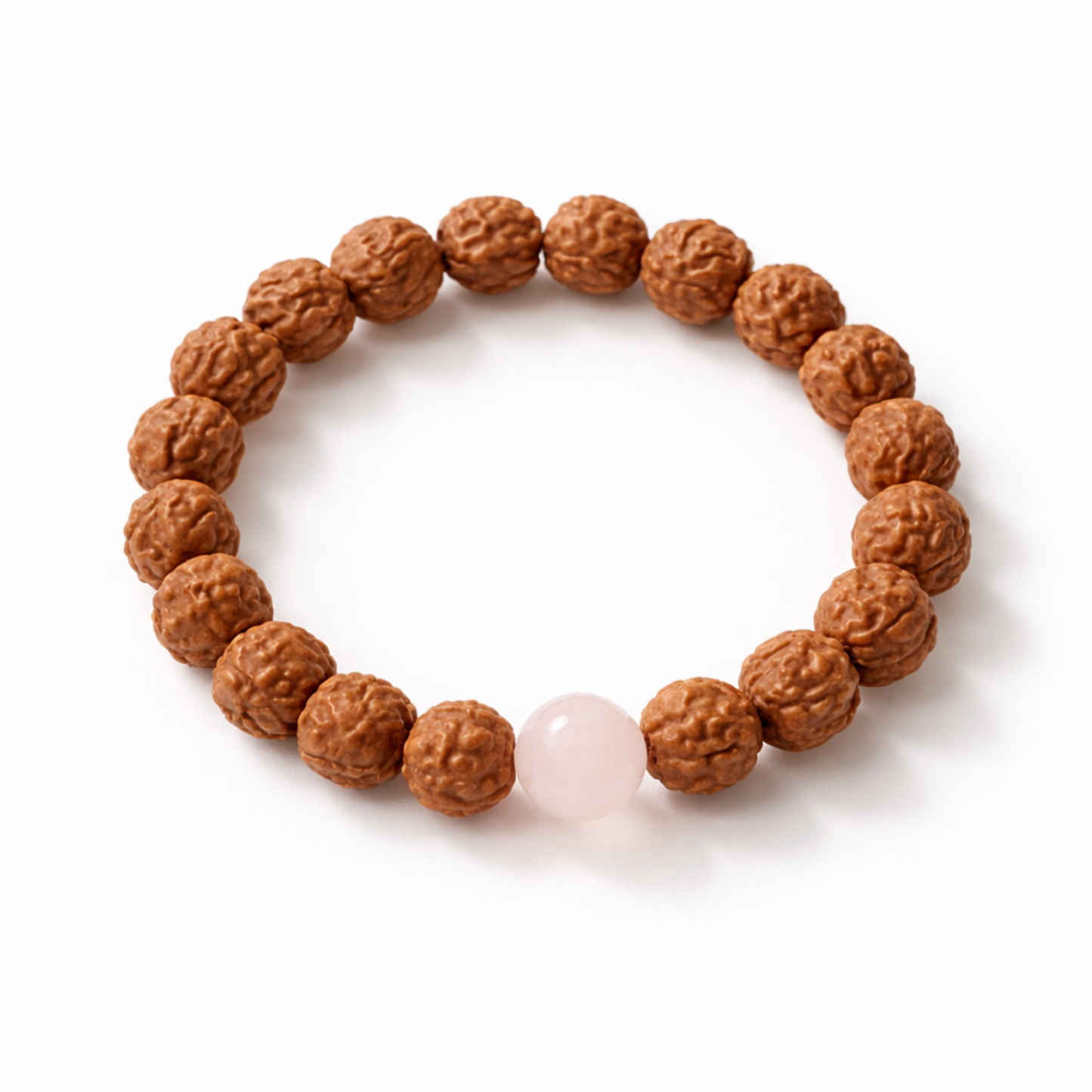Rudraksha and rose quartz bracelet for protection and love by Moon Sutras
