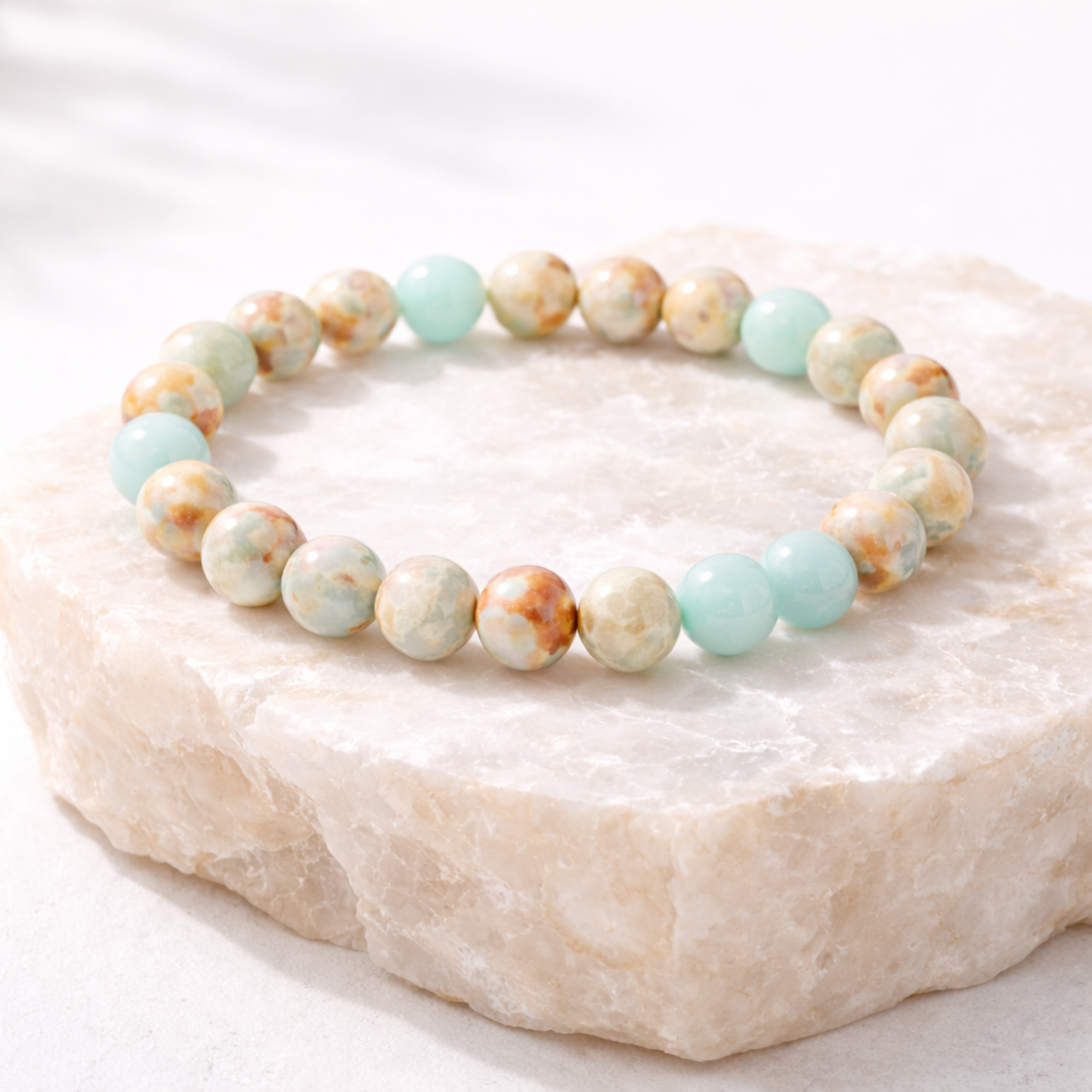 Shoushan stone bead bracelet on natural crystal stone
