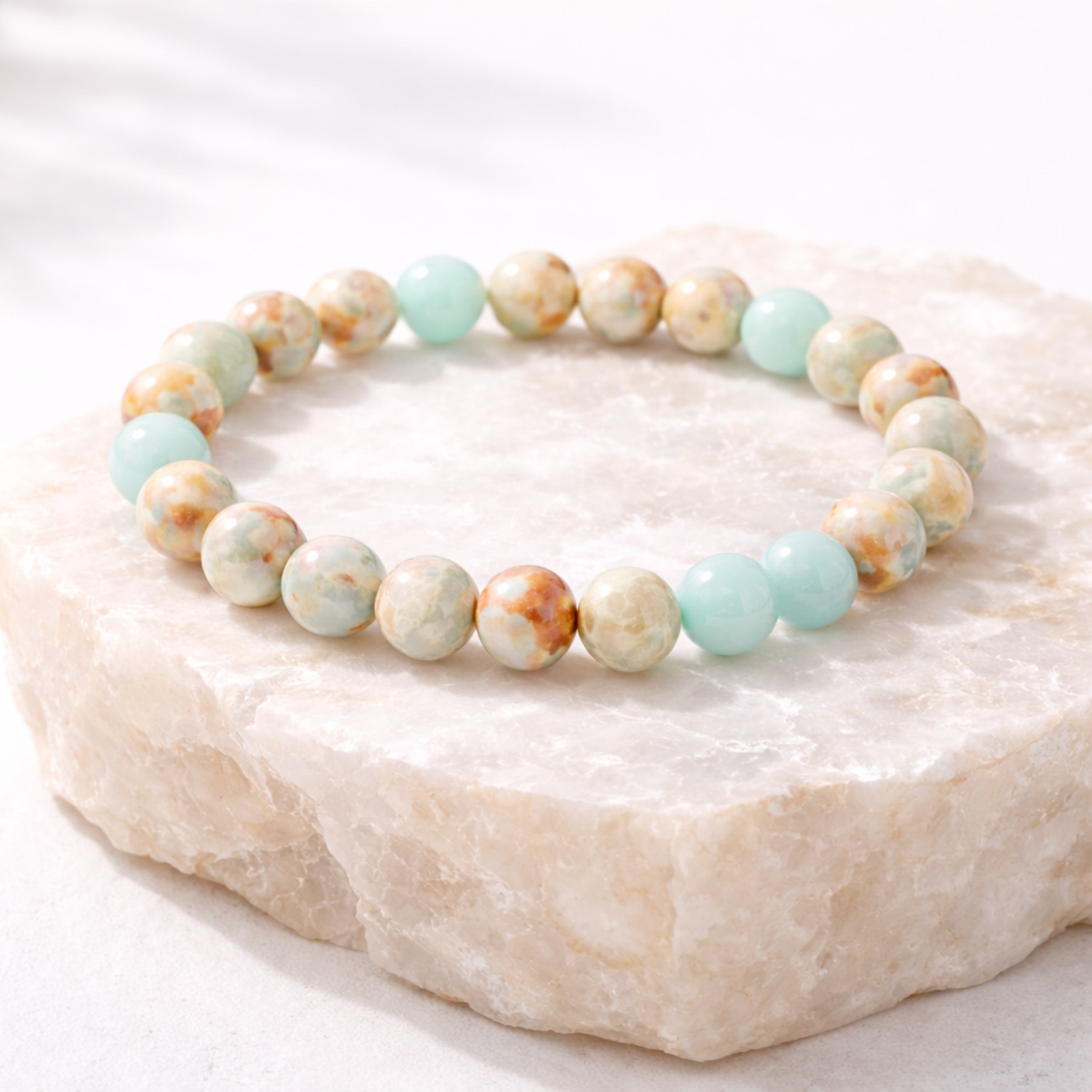 Shoushan stone bead bracelet on natural crystal stone