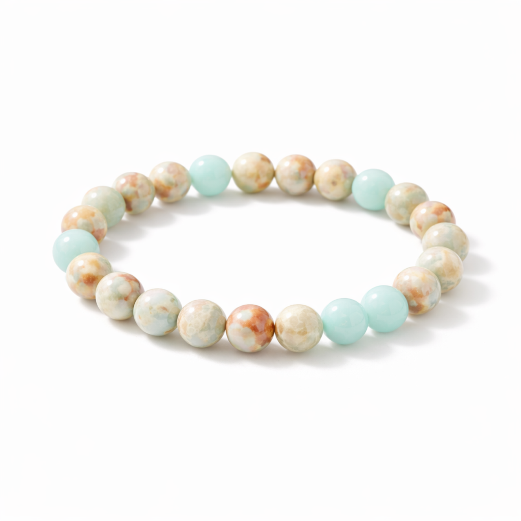 Shoushan stone bead bracelet on white background