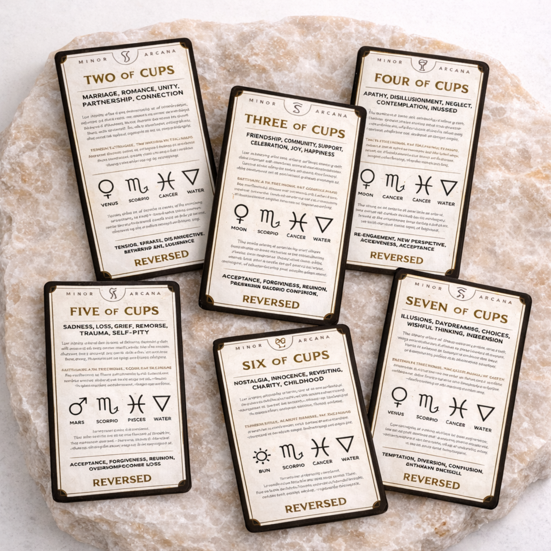 Tarotorial tarot training deck cards spread showing multiple minor arcana cards on beige stone slab