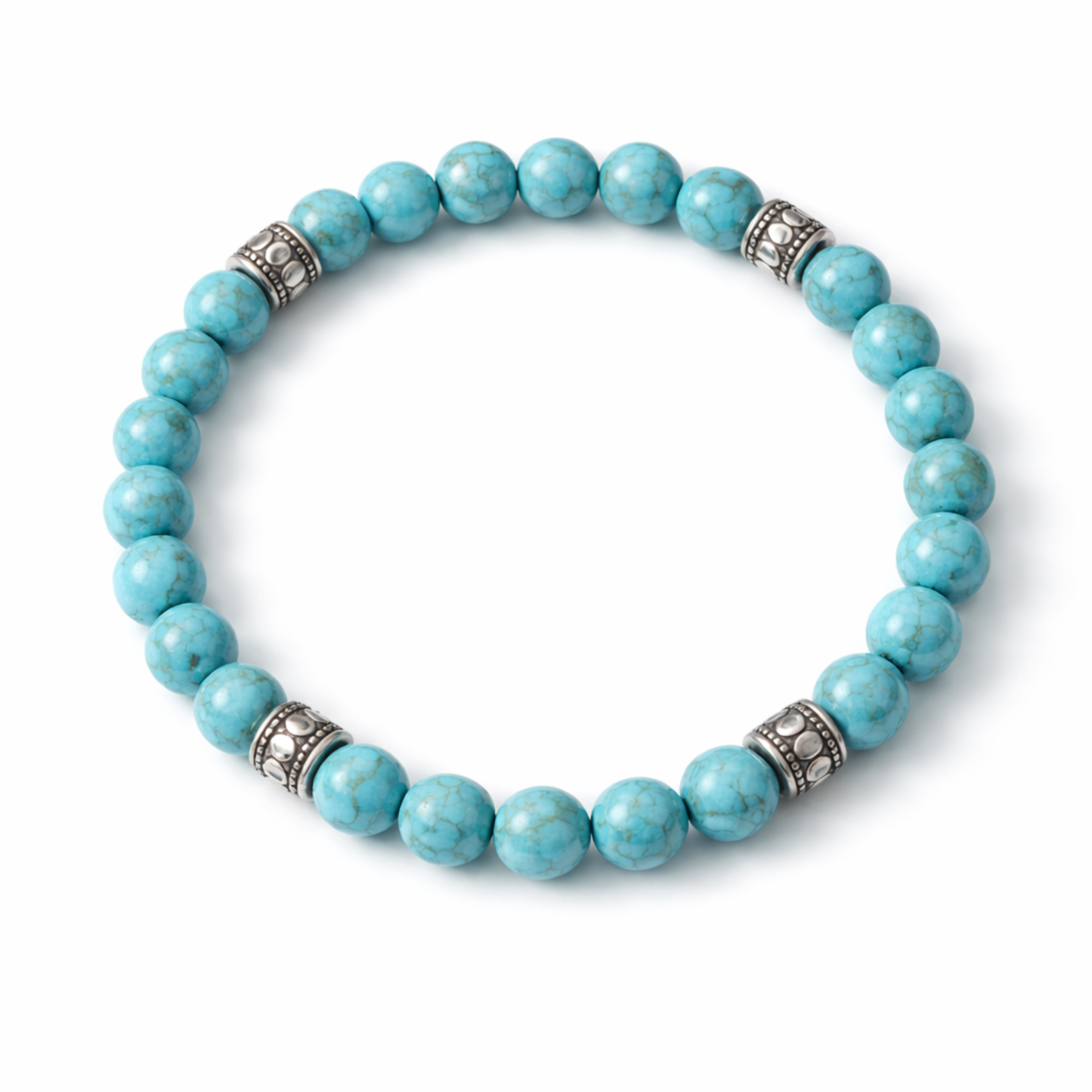 Turquoise bead bracelet with silver spacer beads for love confidence and communication by Moon Sutras