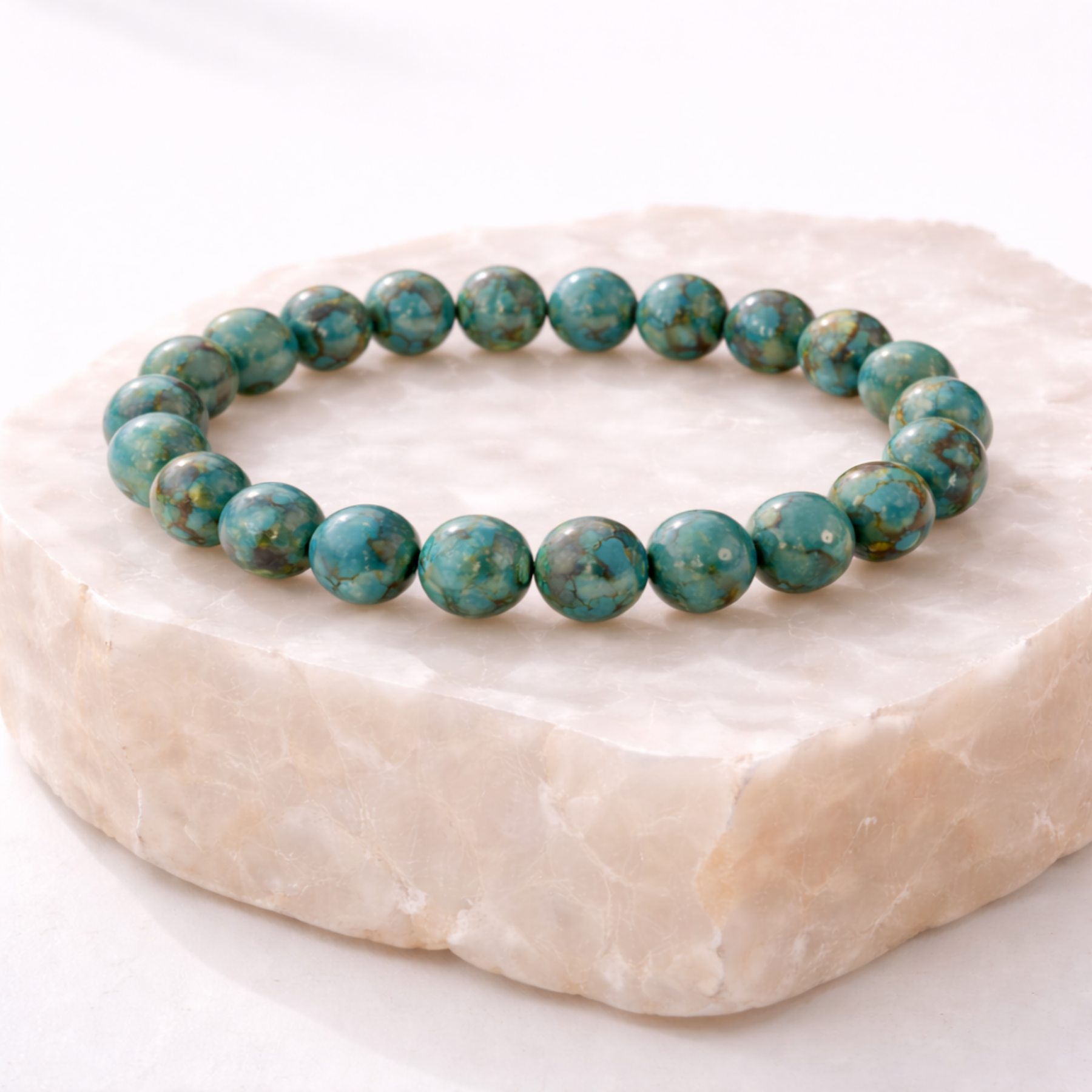 Turquoise crystal bead bracelet on stone base