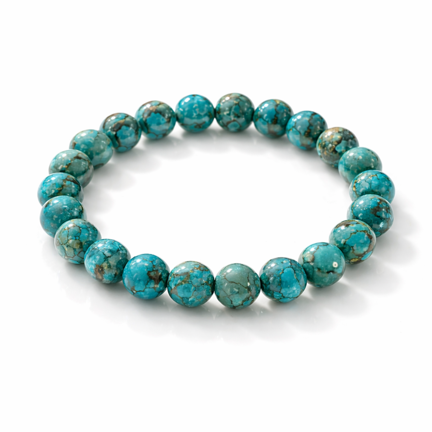 Turquoise crystal bead bracelet on white background