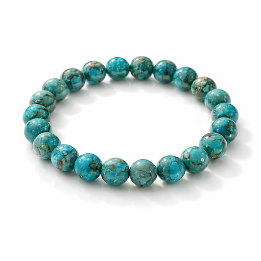 Turquoise crystal bead bracelet on white background