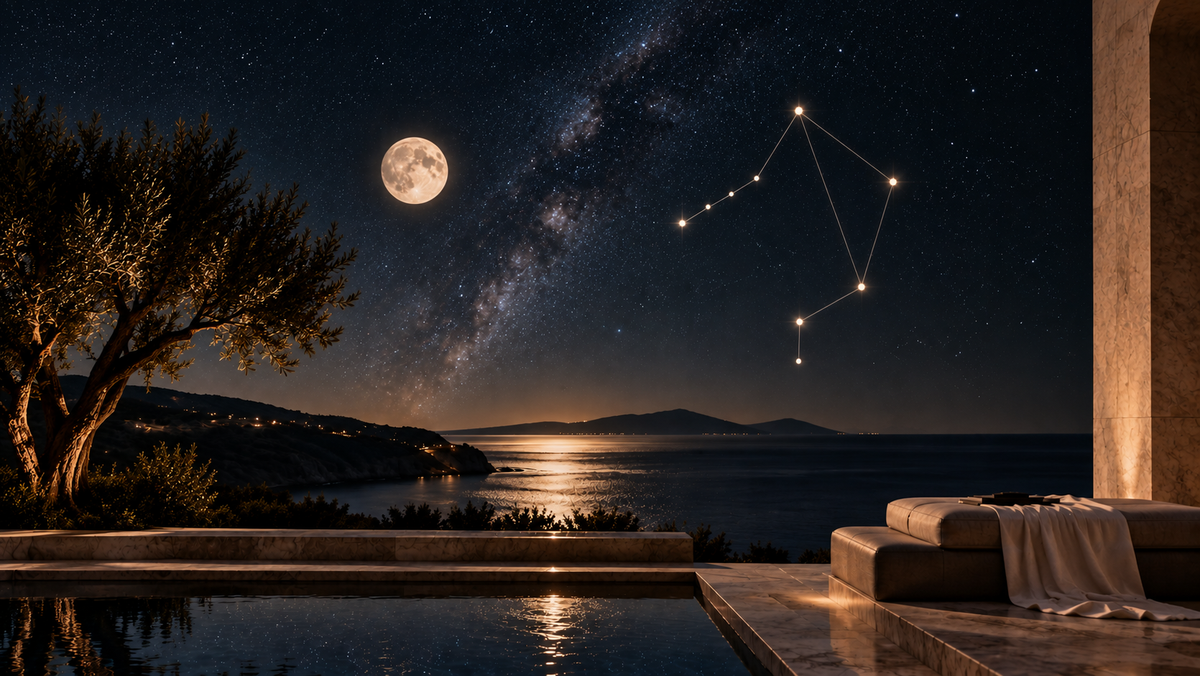 Libra Moon in Vedic astrology beneath the Moon and Libra constellation in a night sky